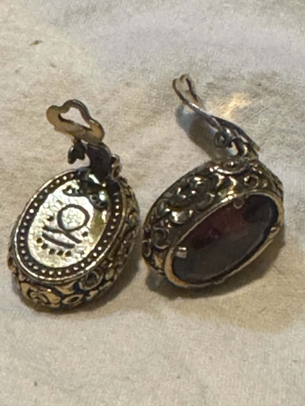 Art deco Vintage Gold Tone Brown Faceted Glass Clip On Earrings